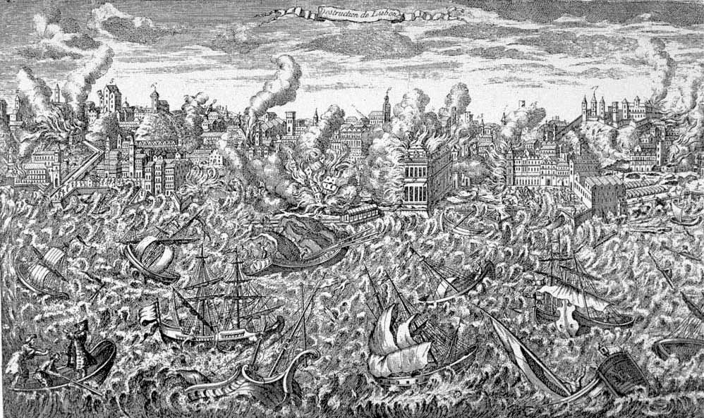 Historical drawing of the quake aftermath.